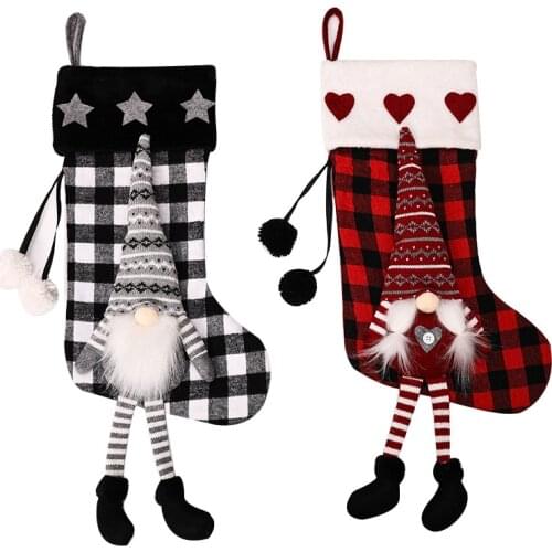 Navidad Christmas Stockings Natal Hand Making Crafts Children Candy Gift Bag Black And Red chequer Stocking