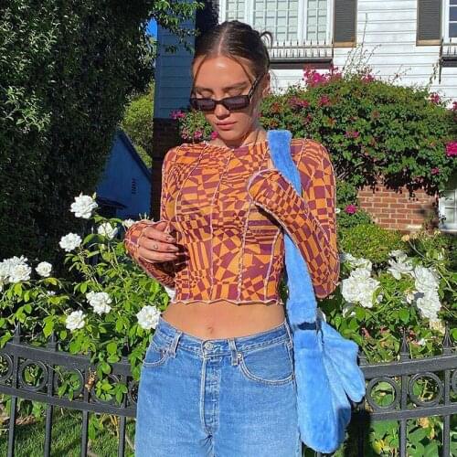 Long Sleeve O-neck Women 's T-shirts Patchwork Sexy Casual Crop Top Autumn Streetwear Fashion Ladies T-shirt Print