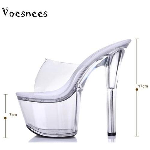 Sandals summer 2019 crystal slipper ultra high heels 16 cm transparent waterproof cool slippers fine with big yards womens shoe