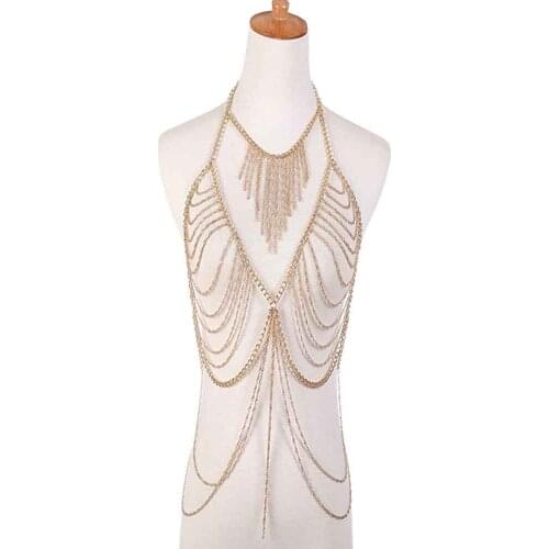Sexy Body Jewelry Bra Summer Hot Vest Beach Bikini Gold Color Metal Chain Punk Style Femme Fashion Body Vest Dropshipping