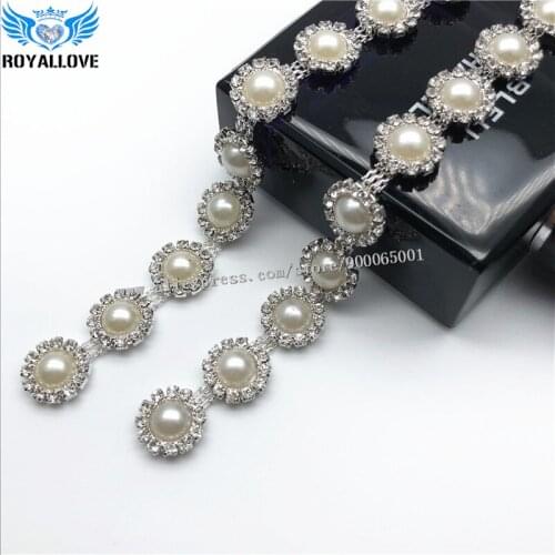 Silver Strass semicircle pearls rhinestones sewing trim Ribbon crystal metal chain for headband dress bag shoes accessories 10Y