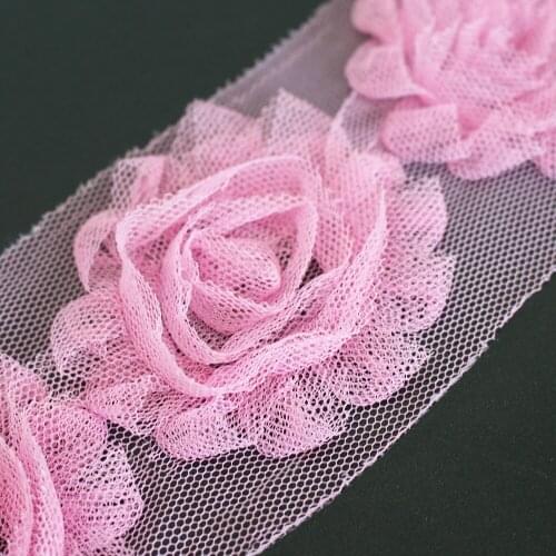 Shidao 5 yards/a lot French mesh lace trim pink organza ribbon 6cm guipure flowers sewing wedding border trim