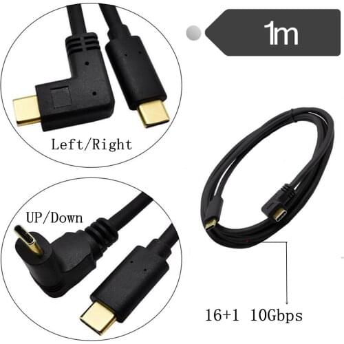 Standard 16 + 1 wire core 10Gbps speed 90 bend gold-plated head type-C male to male data charging line