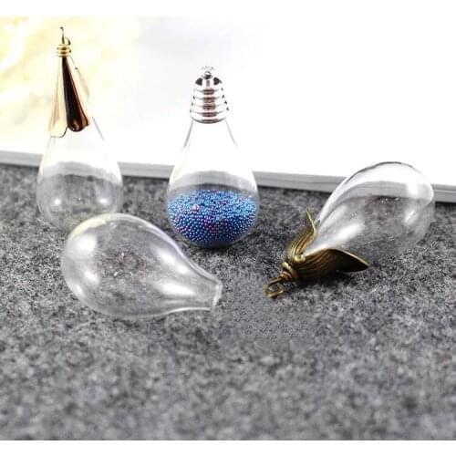 1pc 31X18MM Glass Round Drop Bottom bulb vase glass With Twisted Metal Caps DIY glass Vials Necklace Pendants jewelry accessory