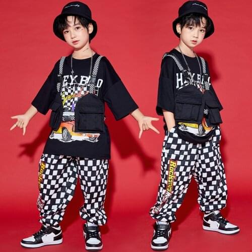 Plaid Hip Hop Dancing Outfit Kids Loose Pants Street Dancewear Boys Performance Costumes Concert Outfit Festival Clothing DL8263
