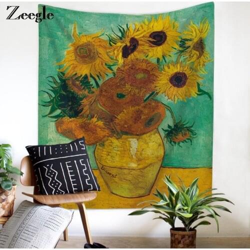 Zeegle Van Gogh Artist Sunflower Painting Tapestry Living Room Decor Sofa Chair Cover Fashion Beach Towel Wall Carpet