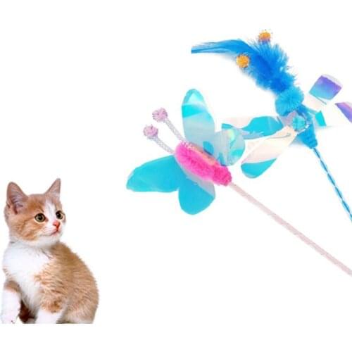 1PCS Hot Sale Pet Cat Toys Teaser Cat Wand Toy Feather Bell Colorful Butterfly Plastic Interactive Pet Squeaky Exercise Toy