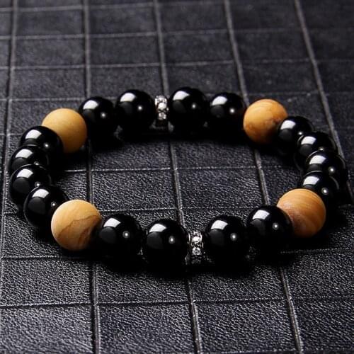 10mm Bead Two Kinds Of Natural Stones Mixed Bracelets Black Onyx Lava Sodalite Wood Grain Phoenix Lapis Charm Unisex Bracelet