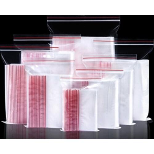 100Pcs Plastic Clear Red Edge Zipper Bag Recyclable Zip Lock Valve Packaging Bags Dry Flower Cereals Self Seal Storage Bag