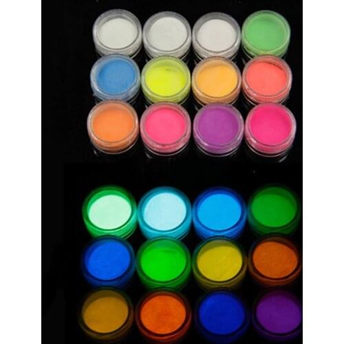 12 Pcs Phosphorescent After-Glow Pigment nail art neon pigment powder fluorescent glitter powder glow in dark acrylic powder