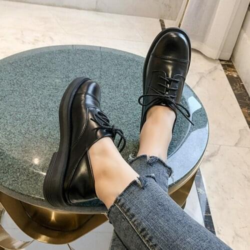 2020 Patchwork Leather Flats Shoes Woman Lace-Up Oxfords 2-Way Footwear Creepers Ladies Thick Soled Loafers Women Platform Flats