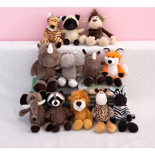 25cm Forest Animal Dolls Elephant Lion Tiger Monkey Giraffe Fox Zebra Raccoon Hippo Rhino Plush Toy Pillow Birthday Gift
