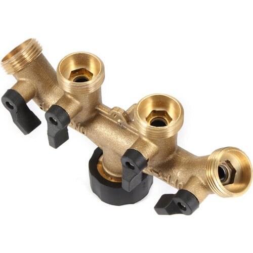 4-Way Brass Plastic Garden Hose Splitter Y-Type Watering Connector Distributor For Outdoor Tap And Faucet
