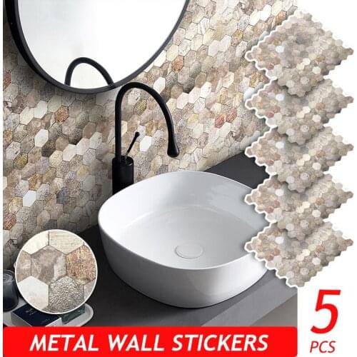 5PCS Panel Self-adhesive Wall Panel Stickers for Kitchen Bathroom Bedroom Home Decor Waterproof Fireproof PVC/Mental/Wood grain