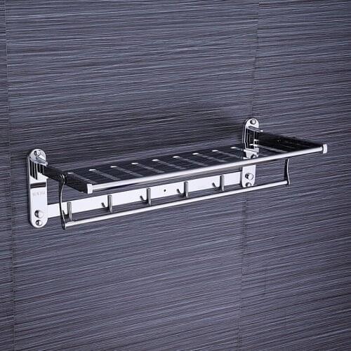 Bathroom Accessories Bath Towel Holders Sus304 Stainless Steel Folding Towel Rack Polished Silver Movable Steel Plate Towel Rail