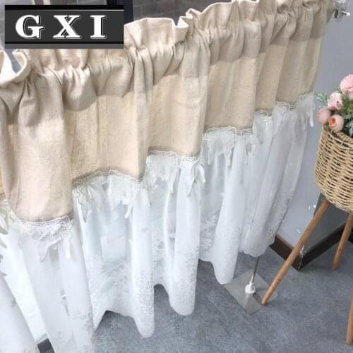 GXI White Lace Splicing Sheer Curtain for Kitchen Window Roman Curtain Short Valance Delicate Wave Bottom Elegant Scarves