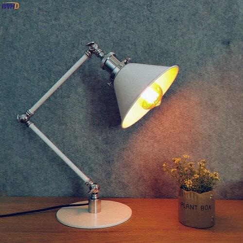 IWHD White LED Table Lamp Beside US/EU Plug Bedroom Studying Room Loft Vintage Industrial Desk Lamp Lamparas Luminaria De Mesa