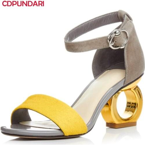 Mixed Colors Ankle Strap Genuine Leather High heels Sandals Women Summer Casual Shoes Sandales Femmes 2021 Sandalias Mujer