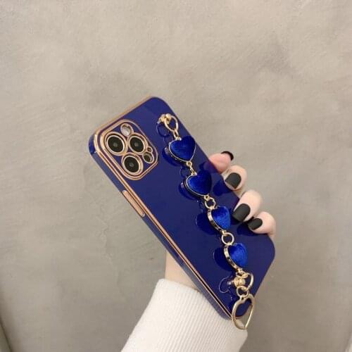 Luxury Heart Chain Wristband Bracelet Hand Holder Cover for iPhone 12 11 Pro Max plating Case Cases for iPhone 7 8 Plus XR XS X