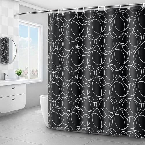 Black Circle Shower Curtains Waterproof Bath Curtain Set With 12 Hooks Mildew Proof Polyester Bathroom Curtain Home Decor