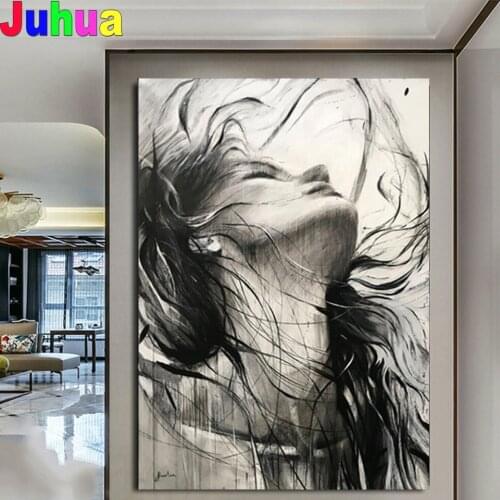 Black White Modern Art Portrait Woman Diamond Painting Home Decor Embroidery Cross Stitch Mosaic square/round Diamond Art