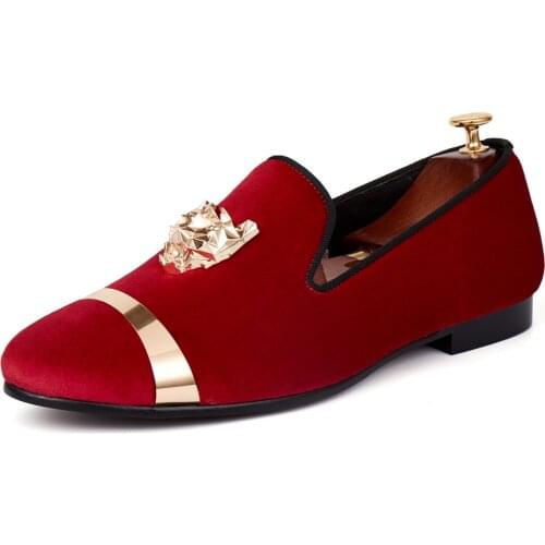 Harpelunde Men Loafers New Arrival Velvet Shoes Red Buckle Wedding Shoes With Gold Metal Hoop Size 7-14