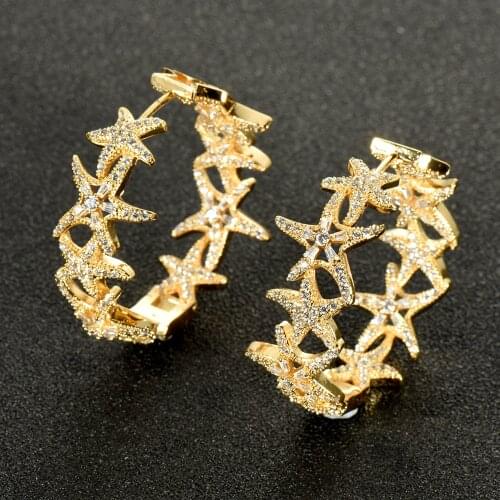 HIBRIDE Gold Rose Gold Color Metal Star Design Big Hoop Earring For Women Wedding Party Earring pendientes aro bijoux E-956