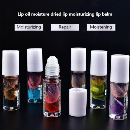 Crystal Lipstick Lips Nutritious Lip Oil Clear Roller Ball Dried Flowers Lip Essence Lasting Shiny Lip Gloss Lip Balm TSLM2