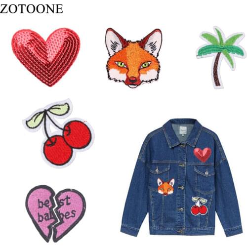Fox Heart Sequins Patch Iron on Patches for Clothing Stripes Badges Sew on Stickers on Clothes Embroidered Patches for Appliques