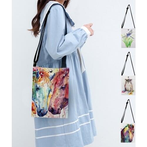 Fashion Watercolor Birds Horse Print Messenger Bag Women Small Shoulder Bag Handbags Wallet Casual Outdoor Crossbody Bags