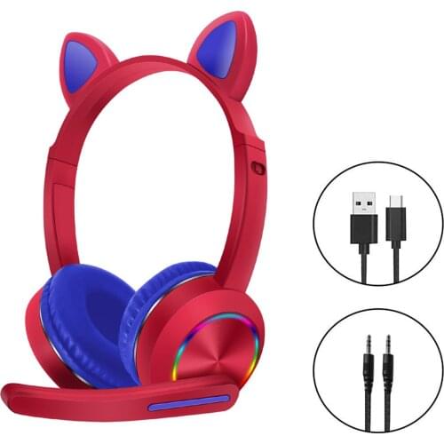 Fashion With Microphone Cat Ear Wireless Gaming Headset LED Light Comfortable ABS Audio Cute For Computer Accessories Gift