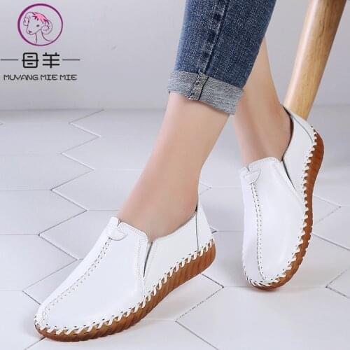 MUYANG Women Flats Ladies Elegant Genuine Leather Moccasins Shoes Woman Casual Soft Comfortable Loafers Women Shoes
