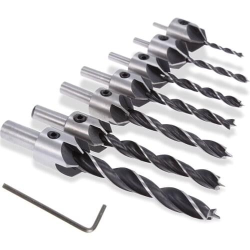 7pcs 5 Flute Countersink Drills Bit HSS Drills Bit Reamer Set For Woodworking Chamfer 3-10mm
