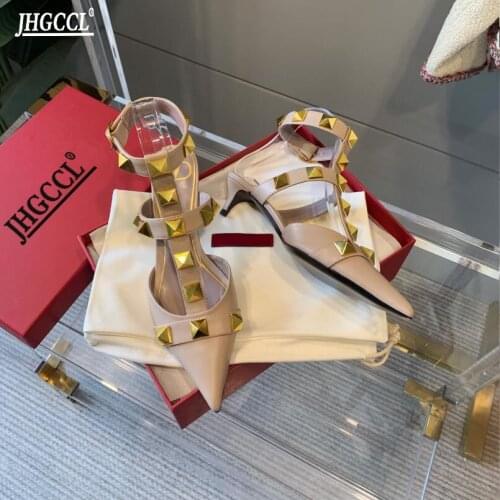 Top quality High heel rivet women shoes fashion brand ladies sexy 2 4cm sandals office work dress stiletto leather sandals P6
