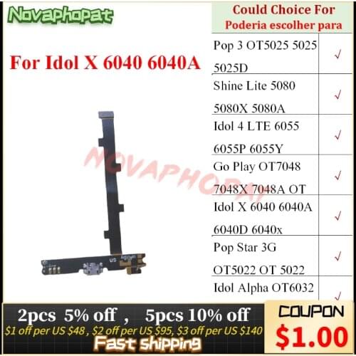 Novaphopat For Alcatel 5022 5025 5080 6055 7048 6040 6032 6043 USB Dock Charging Port Charger Microphone Board Flex Cable Ribbon