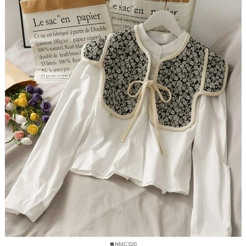 2020 New Retro Women Blouse and Cape Flower Embroidery Drawstring Capes Long Sleeve Solid Stand Collar Shirts Blusas