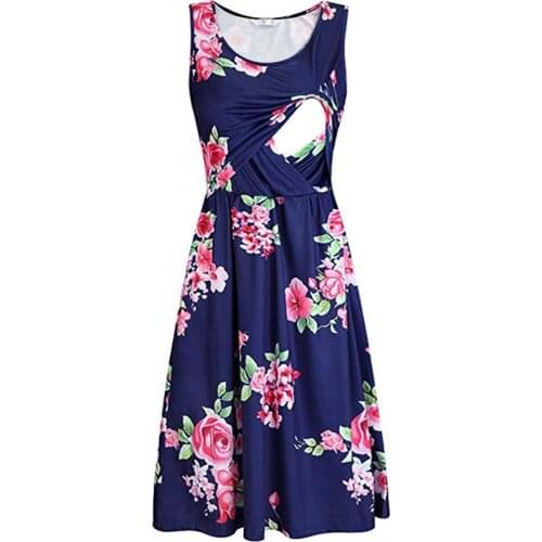 2021 New Summer Maternity Dress Women Pregnant Nursing Sleeveless Floral Printed Breastfeeding Dresses Female Nursing Dress D30