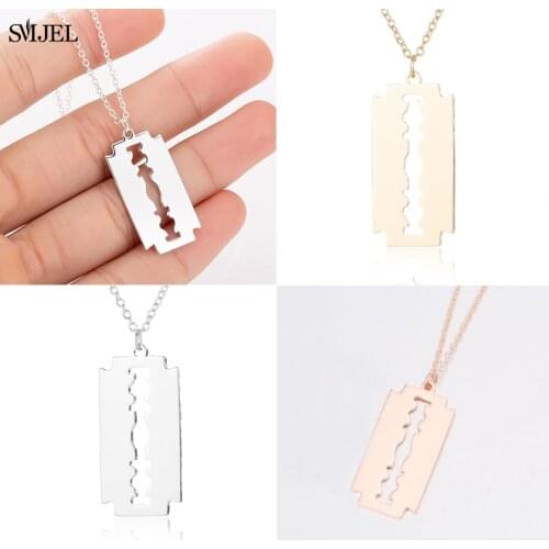 Hiphop Punk Stainless Steel Razor Blades Pendant Necklaces Men Jewelry Shaver Shape Necklaces Blade Women Collares 2021Gifts