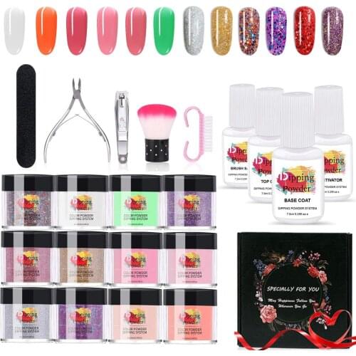22Pcs Gift Set Dipping Nail Powder Set Series Color Acrylic Powder Nail Manicure Tools Glittery Nail Art Builder Decorations