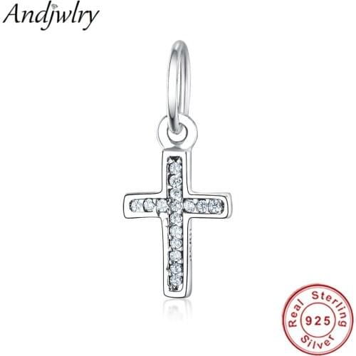 Fit Original Pandora Charms Bracelet 925 Silver Dangle Cross Charm Clear Crystal Necklace Women Pendant Silver Jewelry Berloque