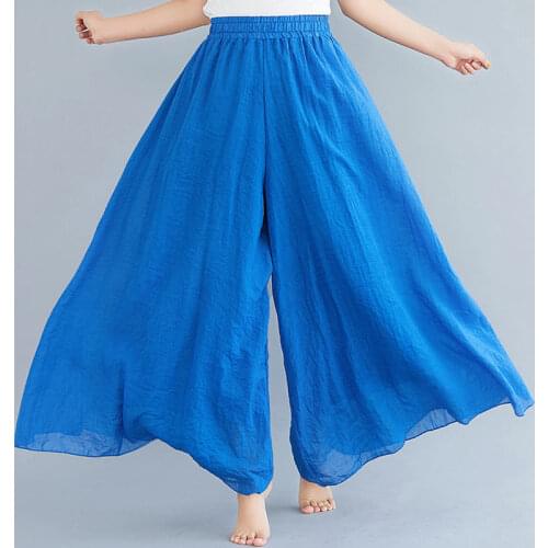 Plus Size Cotton And Linen Wide Leg Pants Women Loose Boho Irregular Ladies Casual Pants Thin Vintage High Waist Trousers C7339