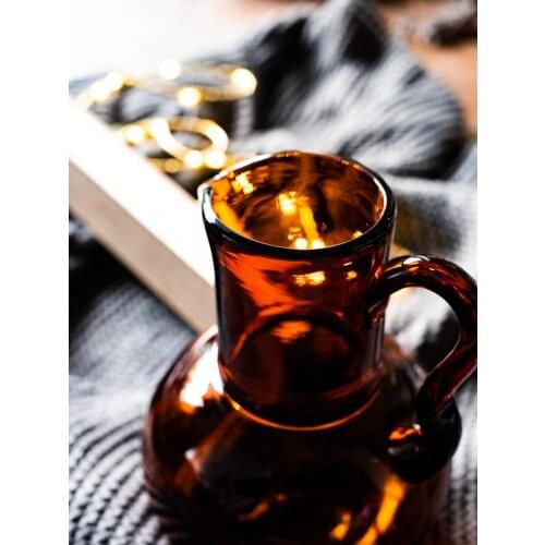 Retro Artistic Dark Sienna Thick Glass Vase Hydroponic Desktop Decorative Bottle Candle Holder Bowl