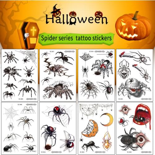 Rocooart 1pcs Halloween Temporary Tattoo 3D Scary Spider Water Transfer Realistic Body Art Tattoo Sticker For Women Men