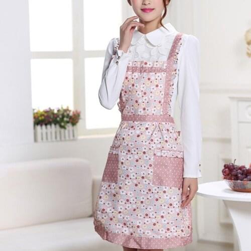 Convenient Womens Waterproof Housewife Kitchen Waist Aprons With Pockets Floral Pattern Striped Cooking Aprons