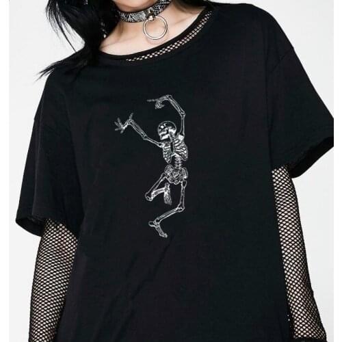 Seaport YF Women 2020 Summer Funny Dancing Skull Patern Printing 100% Cotton Vogue T Shirt Women Streetwear Woman T Shirt Tops