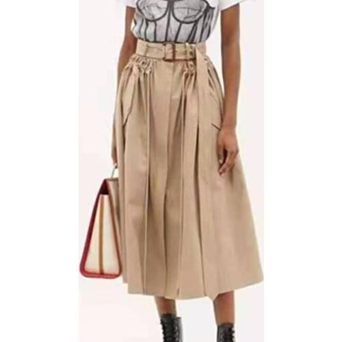 Women Skirt Spring Summer Autumn A-Line Solid Mid-Calf Length Lace Up Chic Stunning Fashion Elegant High Street MQ