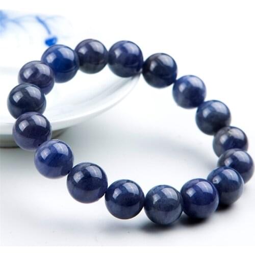 12mm Genuine Blue Natural Stone Bracelets Women Men Stretch Crystal Round Bead Fashion Bracelet Femme
