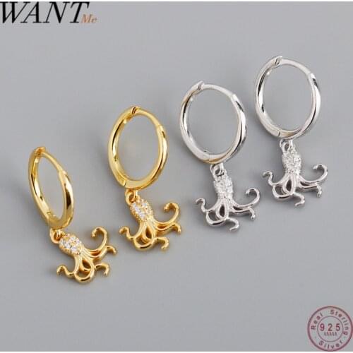 WANTME New Trendy Fine Gothic Octopus Studs Earrings for Women Genuine 925 Sterling Silver Bohemia Animal Jewelry Accessories