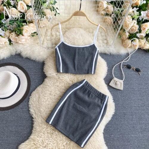 Summer 2021 New Temperament Sexy Women Sets Camisole And Elastic Waist Skirt Female Sets