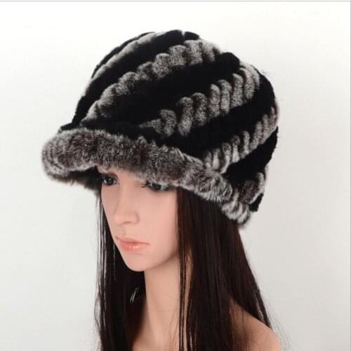 Winter fur hat winter hats for women fur natural rex rabbit fur caps for female autumn warm knitted hat with fur H152